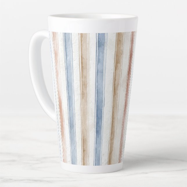 Taza De Café Latte Rayas Marrones Crema Azul Bonito   (Ángulo izquierdo)