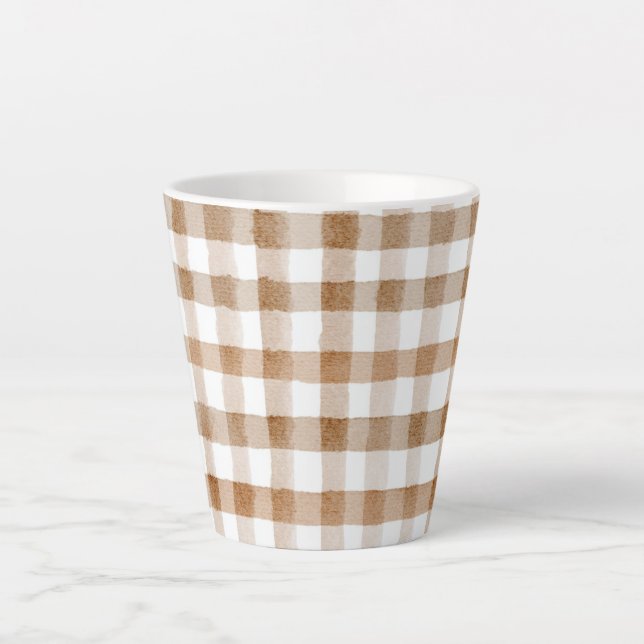 Taza De Café Latte Rayas Marrones Crema Cuadro de Tan (Anverso)