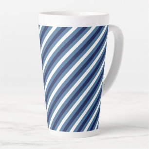 Taza De Café Latte Rayas Náuticas Azul Marino Azul Ahumado Blanco Cru