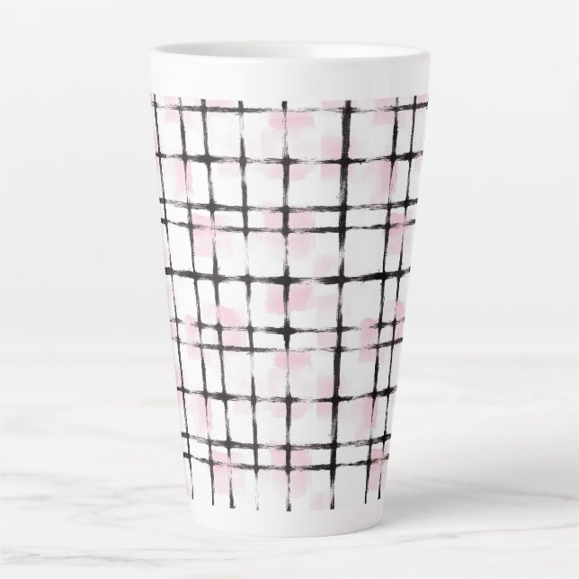 Taza De Café Latte Rayas Negras Rosadas  (Anverso)
