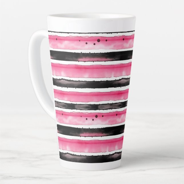Taza De Café Latte Rayas negras rosadas y negras (Ángulo izquierdo)