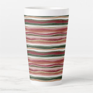 Taza De Café Latte Rayas Rojas Verde Rubor Blanco Dorado