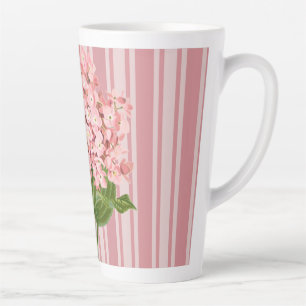 Taza De Café Latte Rayas rosadas y hortensias