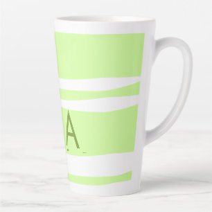 Taza De Café Latte Rayas verde neón Monograma de letra de patrón grie