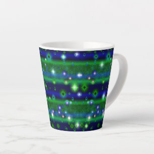 Taza De Café Latte Rayas verdes azules con estrellas y gotas de lluvi