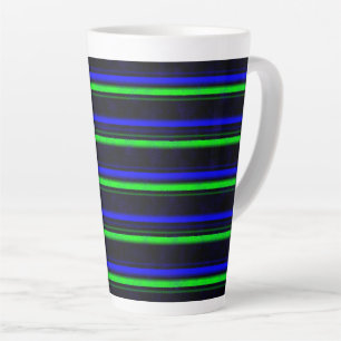 Taza De Café Latte Rayas verdes de color azul negro
