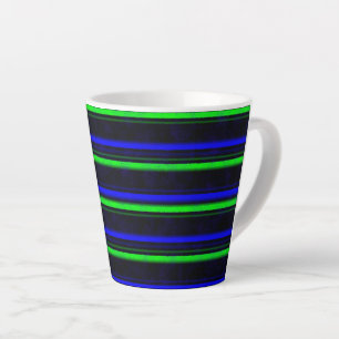 Taza De Café Latte Rayas verdes de color azul negro