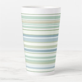 Taza De Café Latte Rayas verdes y blancas azules