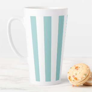 Taza De Café Latte Rayas Verticales de Verde Claro y Blanco