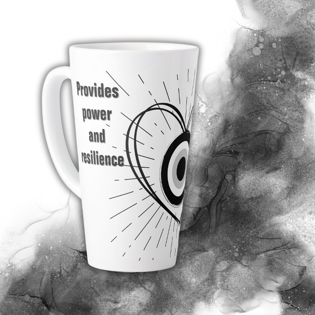 Taza De Café Latte Rays, Heart, Black Evil Eye Protection monograma | (Subido por el creador)