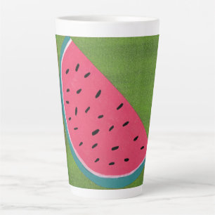 Taza De Café Latte Rebanada de sandía colorida sobre verde