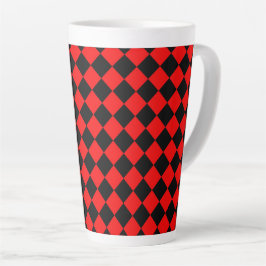 Taza De Café Latte Red Black Checker Diamond Pattern