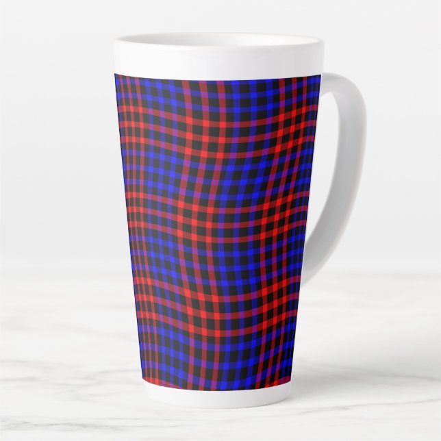 Taza De Café Latte Red Blue Plaid Checker Seamless Pattern (Ángulo derecho)
