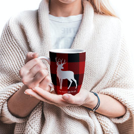 Taza De Café Latte Red Buffalo Plaid & Deer | Entrega de nombre perso