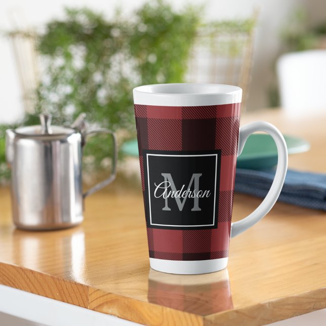 Taza De Café Latte Red Buffalo Plaid | Personal Inicial | Regalo (Subido por el creador)