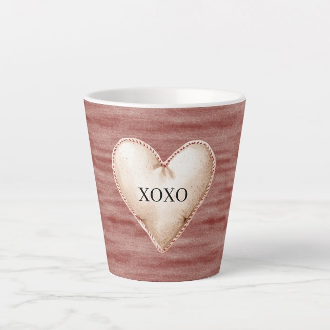 Taza De Café Latte Red Cherry Blush Cream Heart XOXO (Anverso)