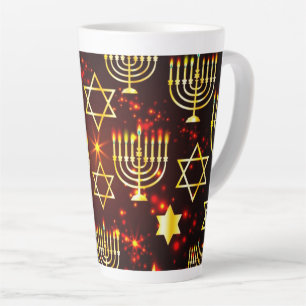 Taza De Café Latte Red & Gold Hanukkah Menorah