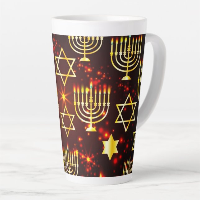 Taza De Café Latte Red & Gold Hanukkah Menorah (Ángulo derecho)