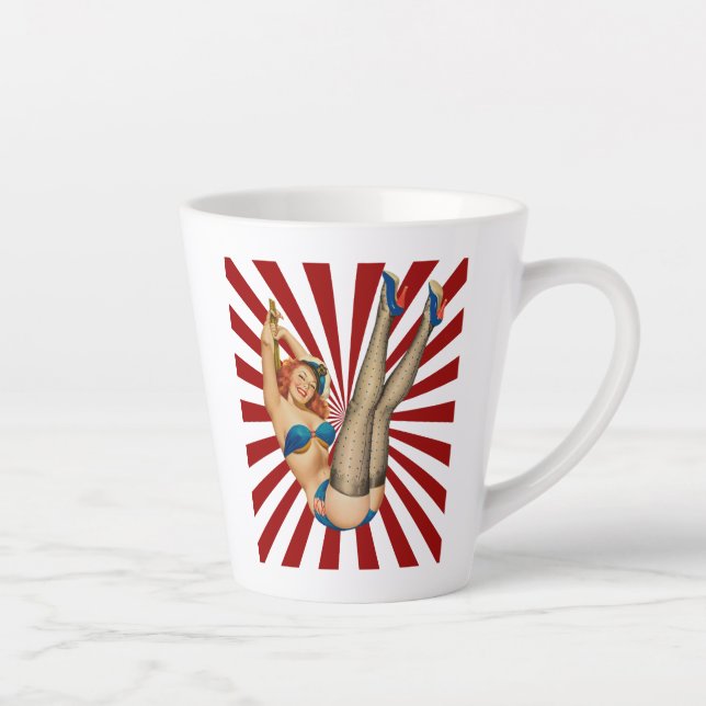 Taza De Café Latte Red Haired Pin-up Chica Retro Sunset (Derecha)