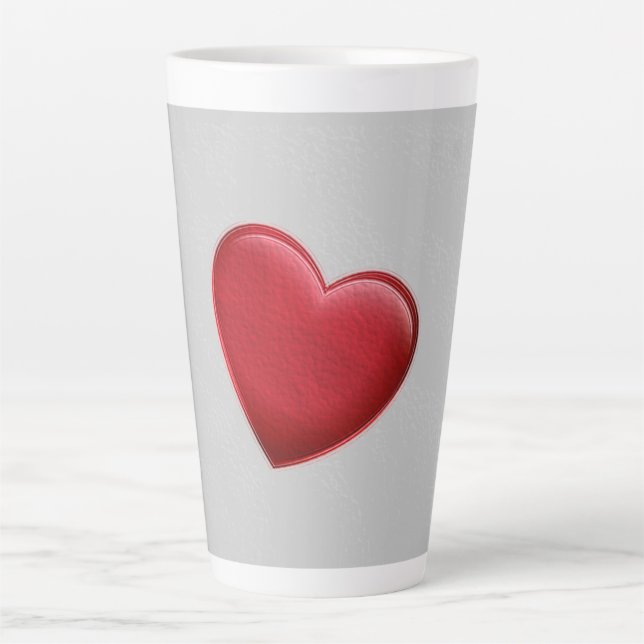 Taza De Café Latte Red Heart Gray Trendy Love Boda (Anverso)