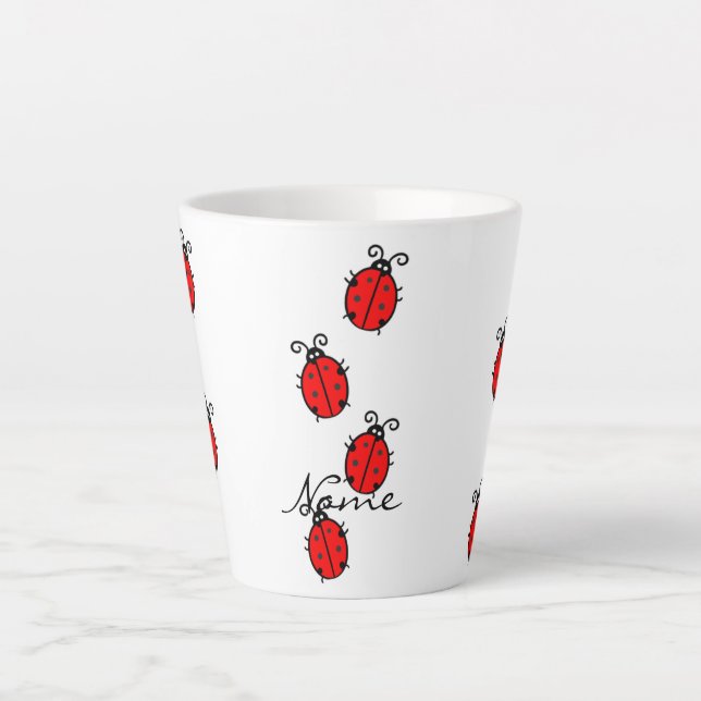 Taza De Café Latte Red Ladybugs Crawling Thunder_Cove (Anverso)