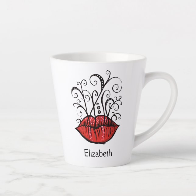 Taza De Café Latte Red Lips Nombre Girly Fashionista Makeup (Derecha)