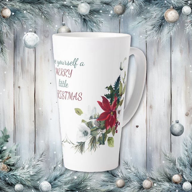 Taza De Café Latte Red Poinsettia Bouquet Merry Pequeños Navidades (Subido por el creador)