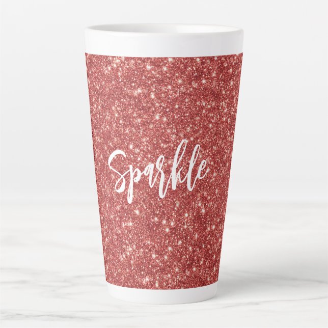 Taza De Café Latte Red Sparkle Glitter Christmas (Anverso)