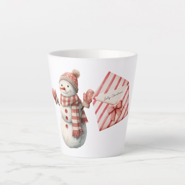 Taza De Café Latte Red Stripes Jolly Christmas Snowman (Anverso)