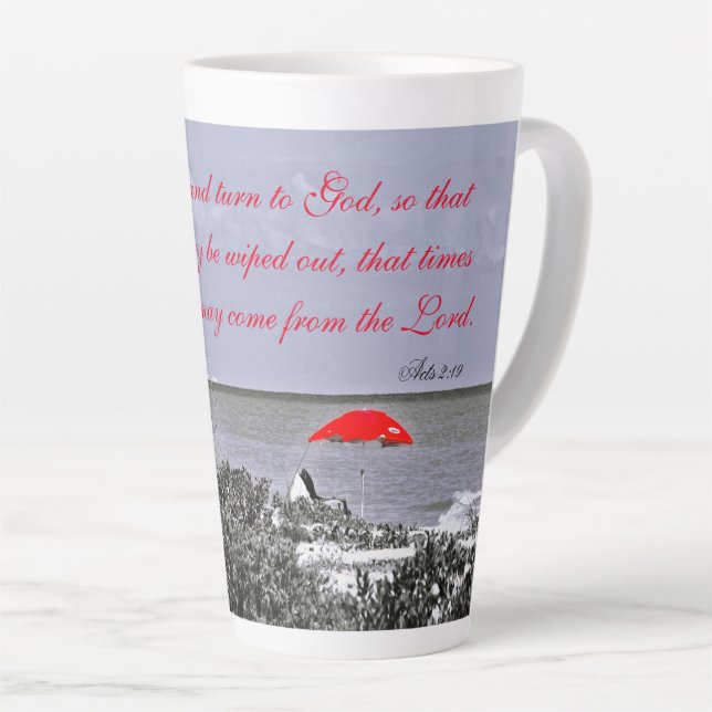 Taza De Café Latte Red Umbrella Acts 2:19 Latte Mug (Ángulo derecho)
