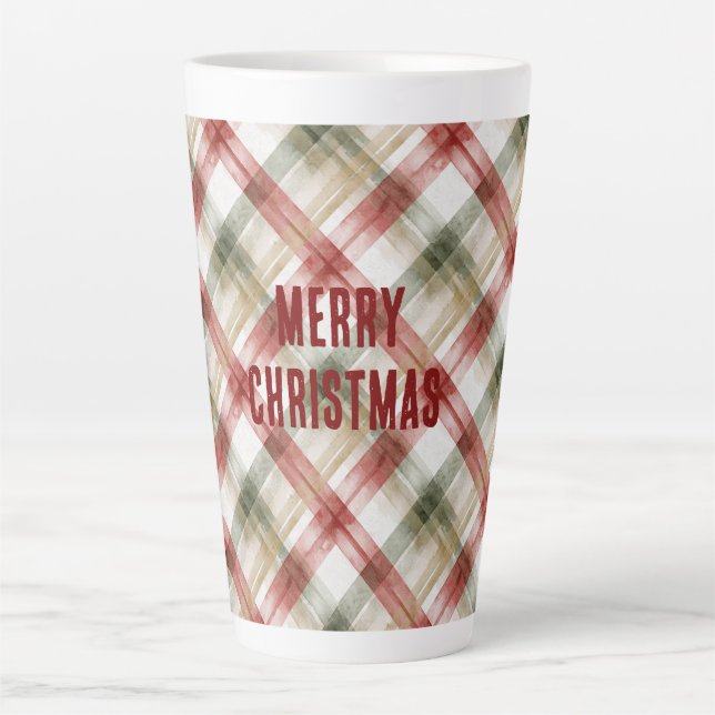 Taza De Café Latte Red White Green Plaid Stripes Christmas (Anverso)