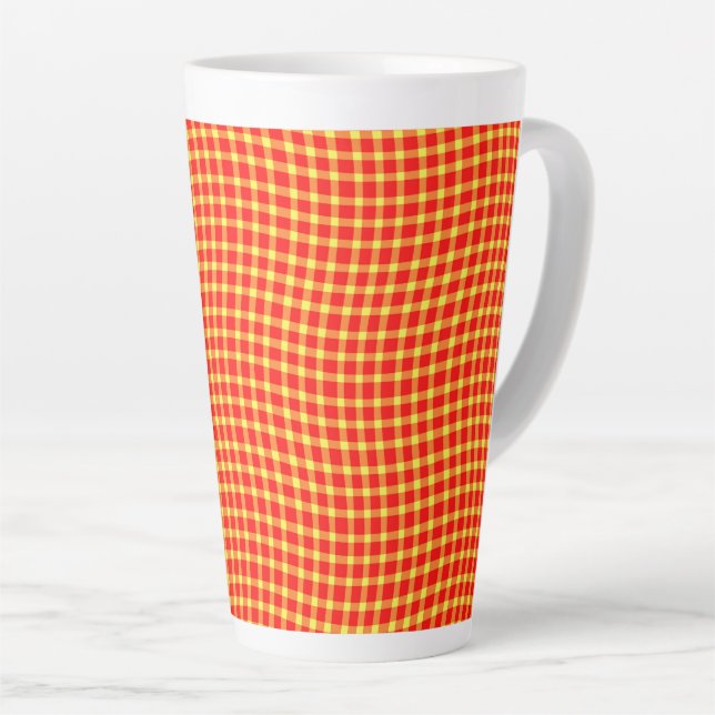 Taza De Café Latte Red Yellow Plaid Checker Seamless Pattern (Ángulo derecho)