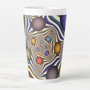 Taza De Café Latte Reflejando arte fractal colorido y moderno abstrac