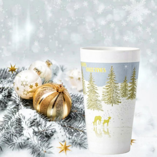 Taza De Café Latte Reflexión del venado (A peaceful Holiday scene, tastefully diisplayed, on a tall, latte mug!)