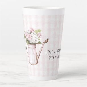 Taza De Café Latte Regadera de flores blancas rosas rosadas