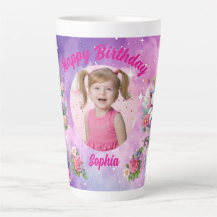 Taza De Café Latte Regalo de Cumpleaños Femenino Foto Unicornio Flora