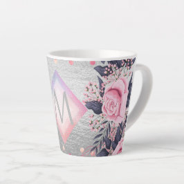 Taza De Café Latte Regalo de la Marina Plata Monograma Rosegold Girly