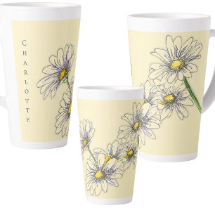 Taza De Café Latte Regalo de Navidad de Daisy Floral Acuarela Boho