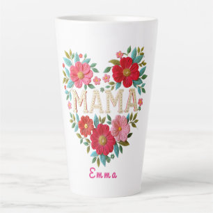 Taza De Café Latte Regalo personalizado de corazón floral para mamá