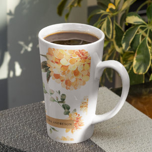 Taza De Café Latte Regalo personalizado de flores modernas amarillo y