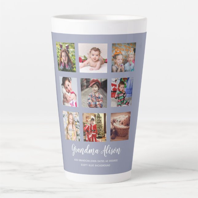 Taza De Café Latte REGALOS DE COLLAGE DE FOTOS ABUELTOS - Azul turbio (Anverso)