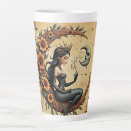 Taza De Café Latte Reina del Cresciente de Girasol