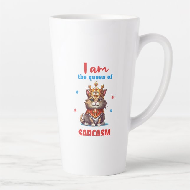 Taza De Café Latte reina del sarcasmo gato divertido (Derecha)