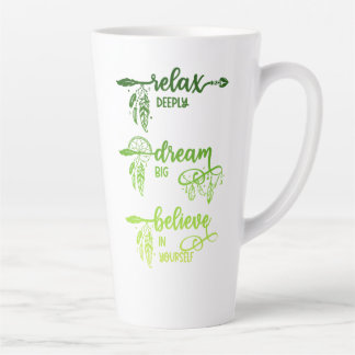Taza De Café Latte Relax, Dream, Believe, Green Ombre Boho Latte Mug