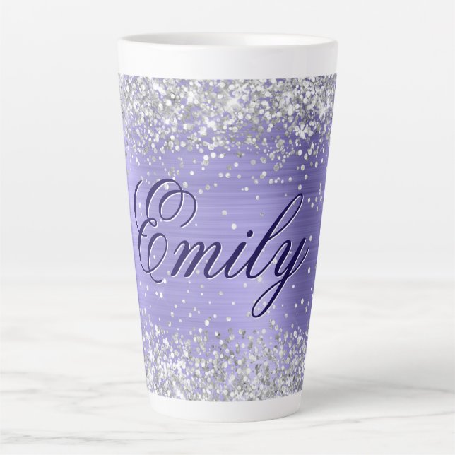 Taza De Café Latte Relieve metalizado Periwinkle Purpurina Silver per (Anverso)