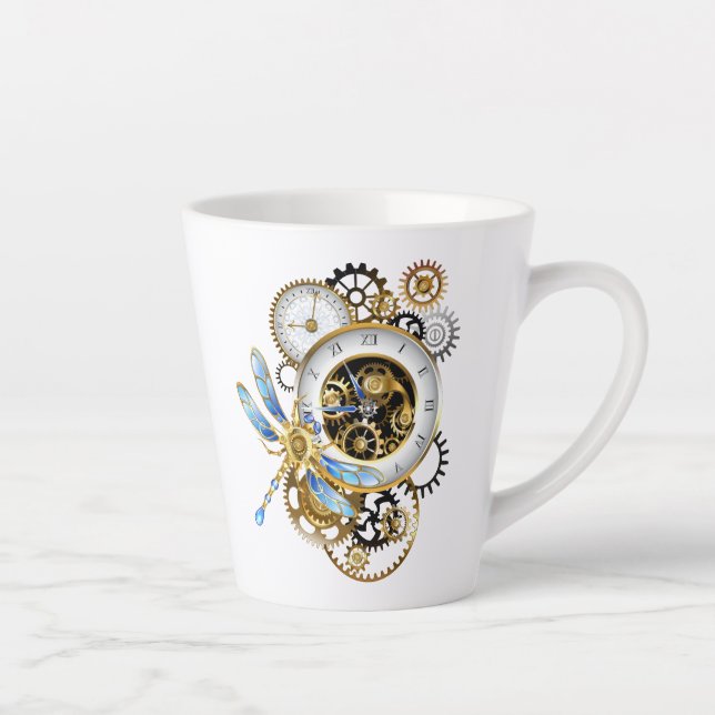 Taza De Café Latte Reloj de vapor con libélula mecánica (Derecha)