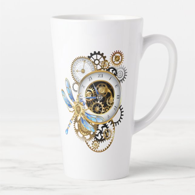 Taza De Café Latte Reloj de vapor con libélula mecánica (Derecha)