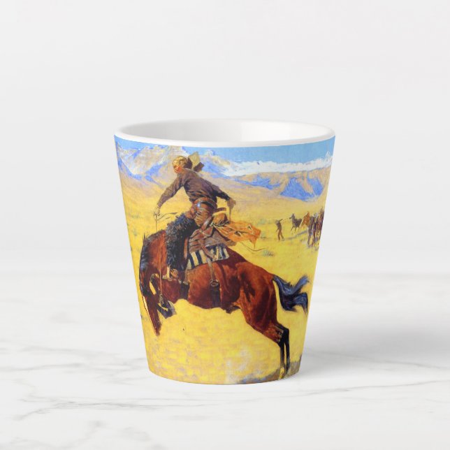 Taza De Café Latte Remington Old West Horse y Cowboy (Anverso)