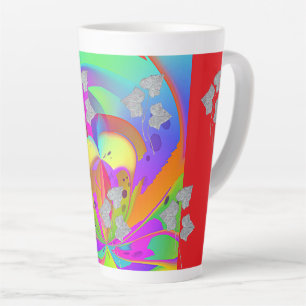 Taza De Café Latte Remolino de Arcoíris Con Hojas