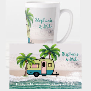 Taza De Café Latte Remolque Retro de Camping Costero Personalizado